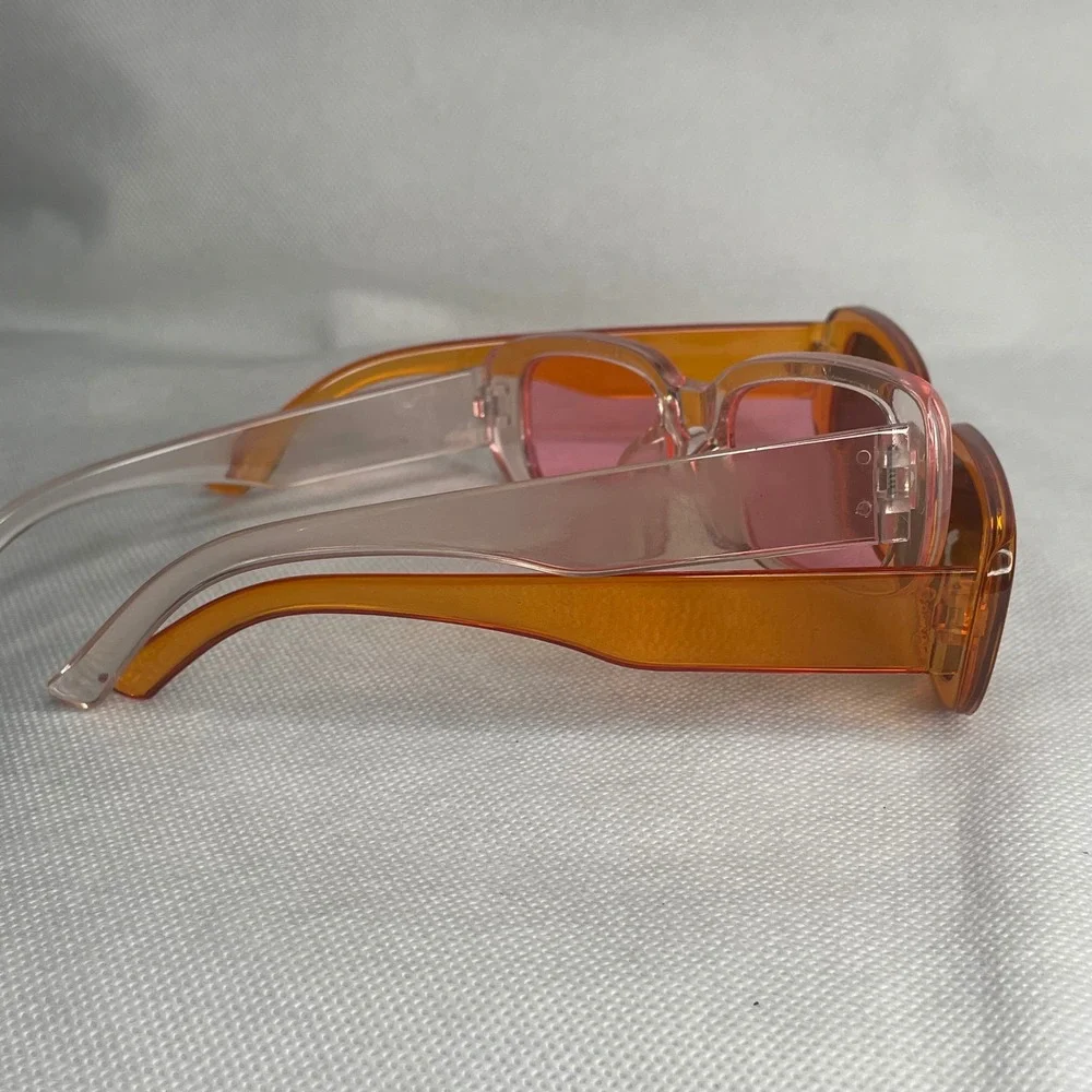 (2) TWO Pair Couples Beach Vacation Sunglasses Orange Black Clear Pink Travel